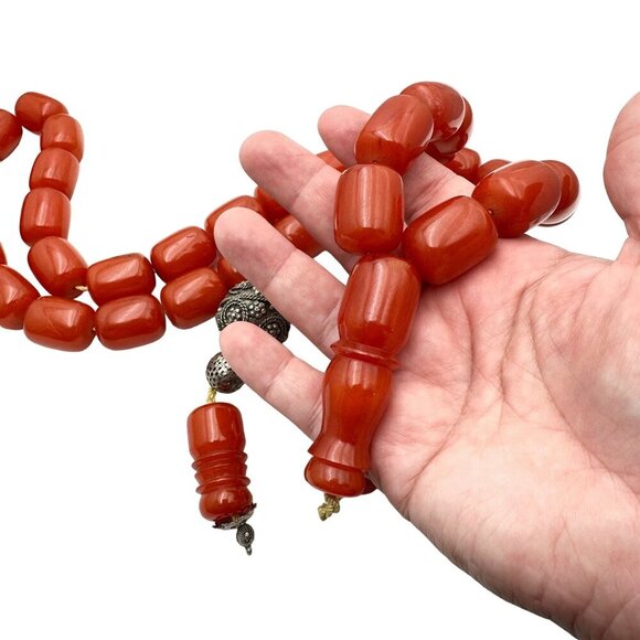 Antique Old Bakelite Prayer Bead Necklace 324 Grams Huge Beads 20mm x 25mm HUGE - Picture 3 of 5
